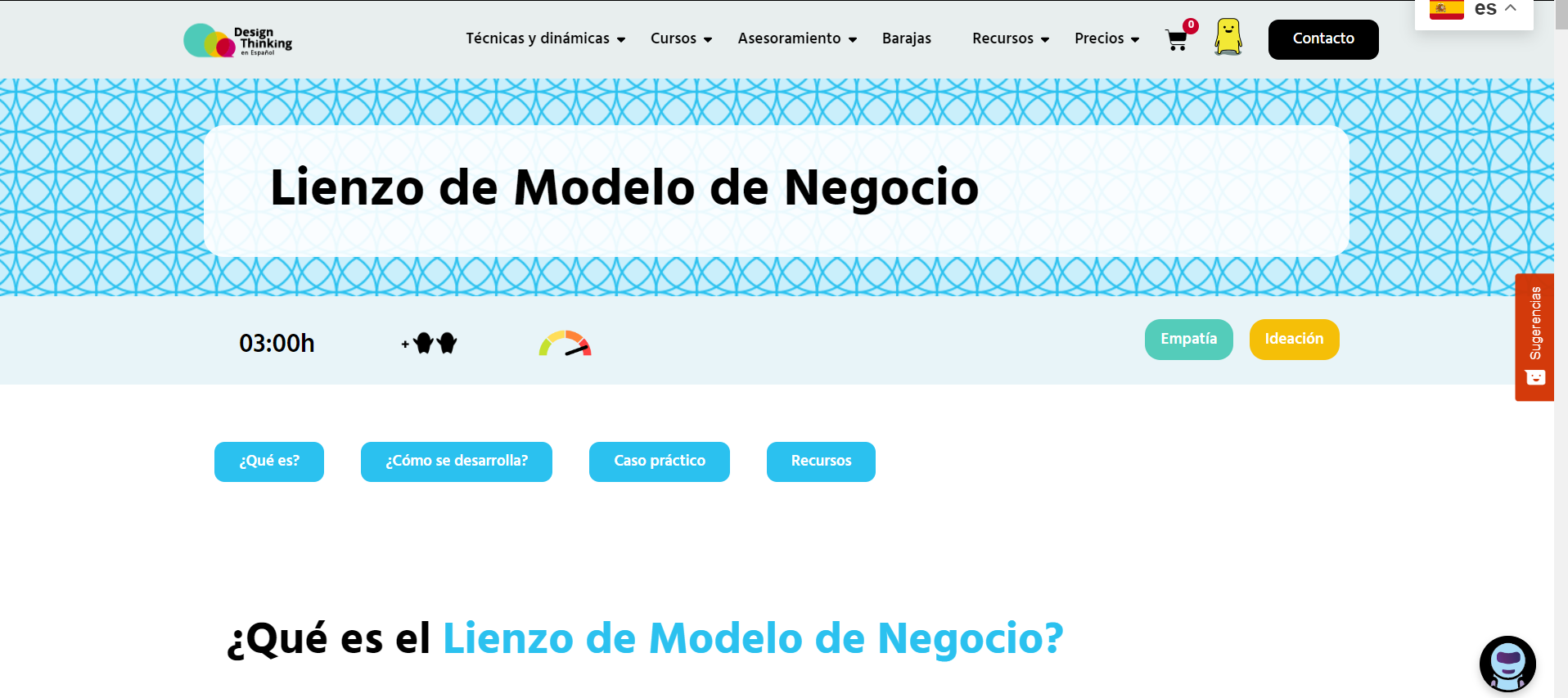 Lienzo de modelo de negocio - Design Thinking en español